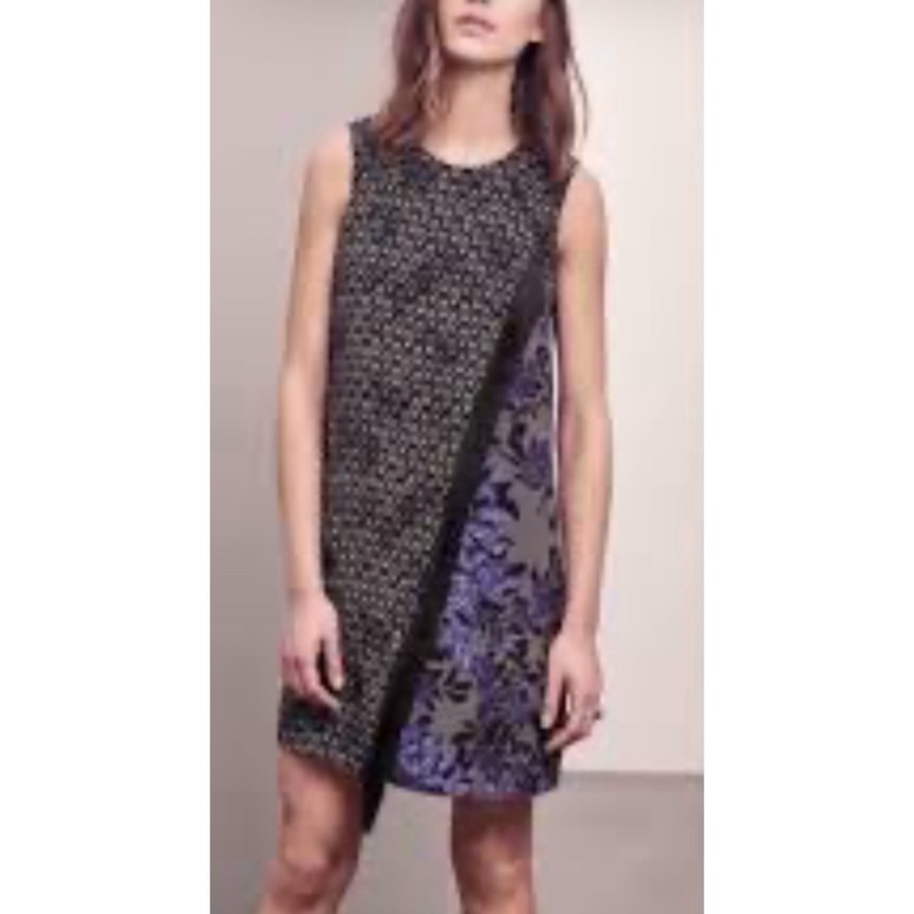 Rebecca Taylor • Silk Box Step Floral Fringe Shift Dress in Black